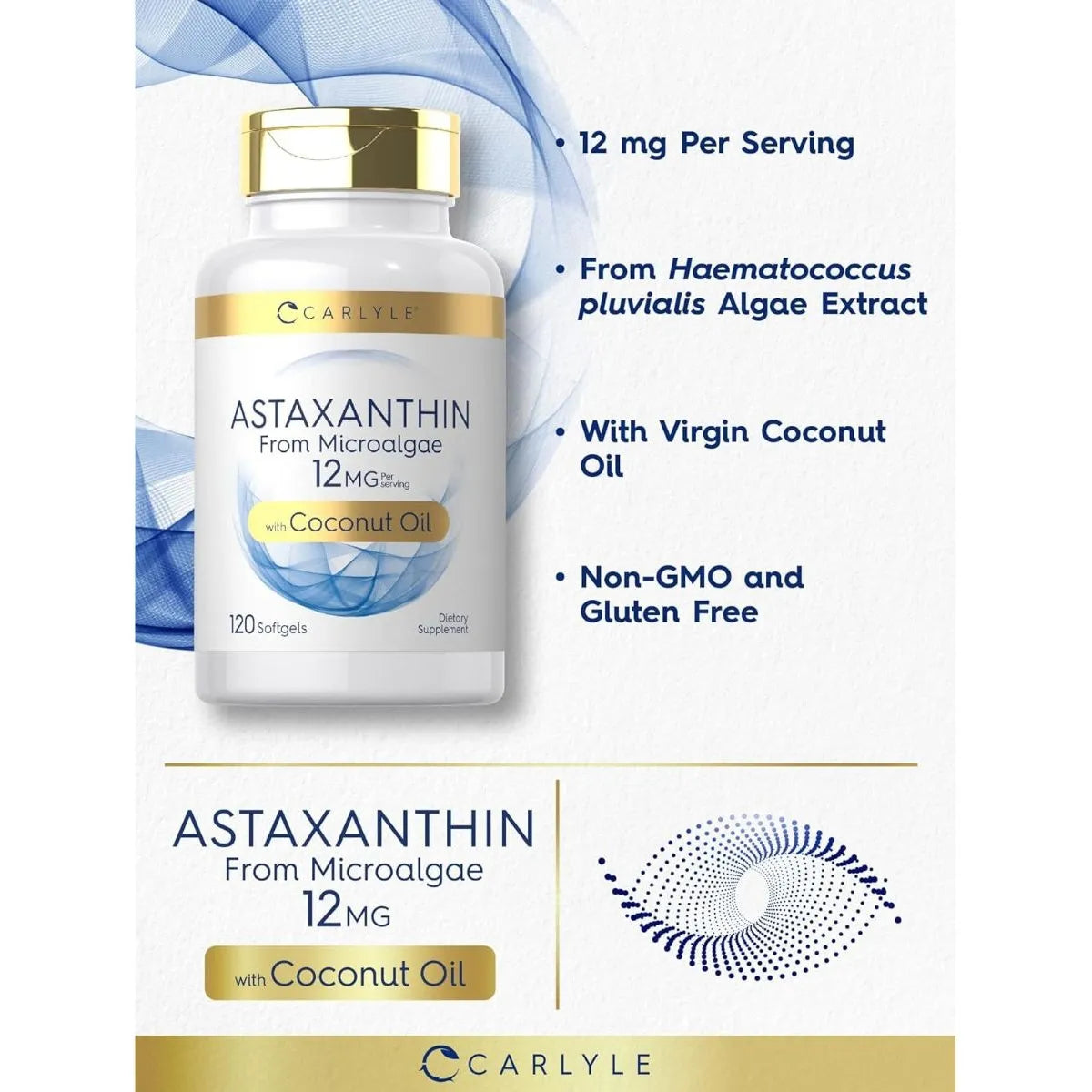 Carlyle Astaxanthin 12mg 120 Softgels Suplemento Antioxidante Natural - Imagen 3