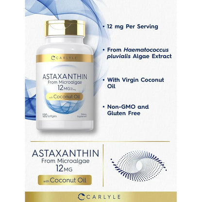 Carlyle Astaxanthin 12mg 120 Softgels Suplemento Antioxidante Natural - Imagen 3