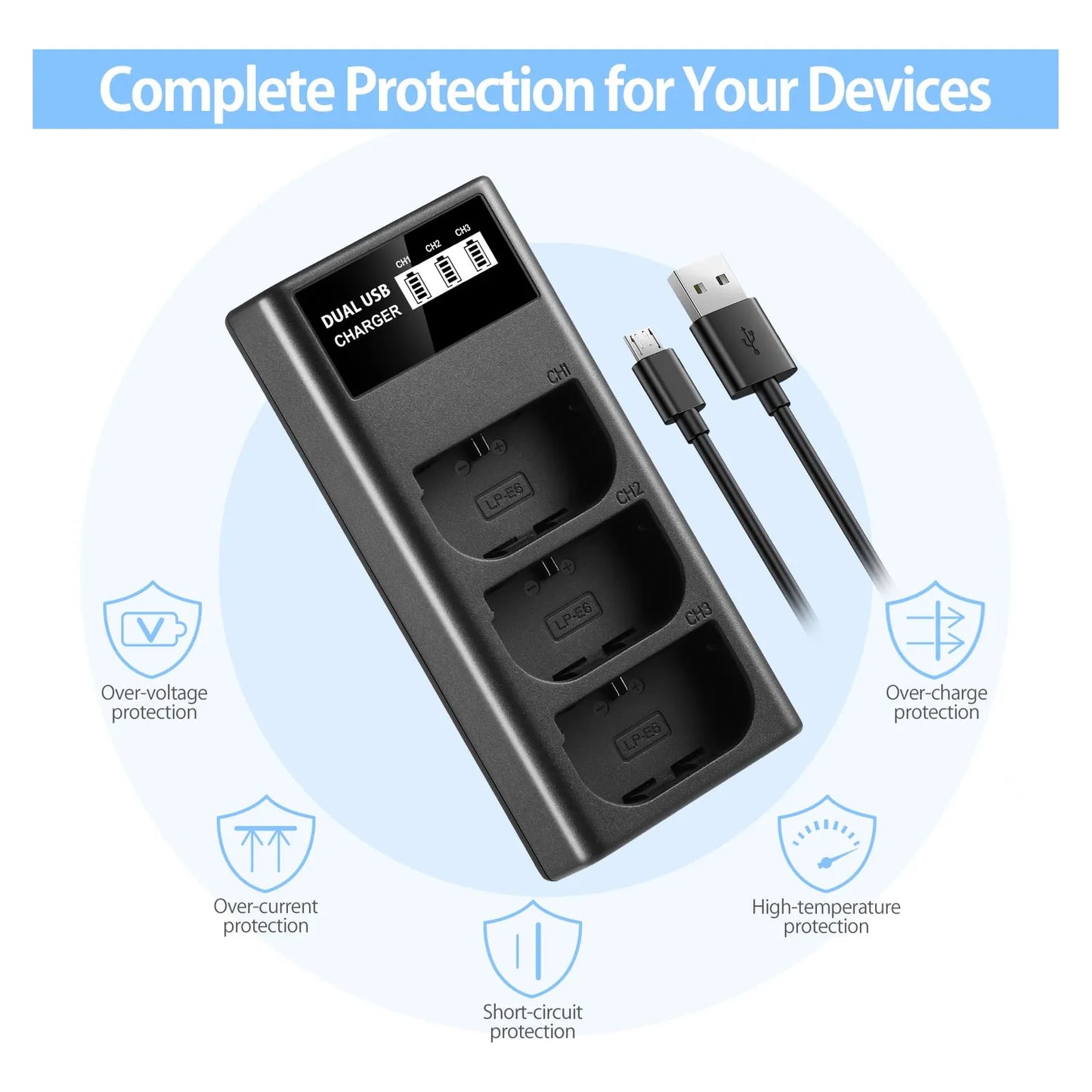 Cargador Usb Lcd Triple Ranura Para Camaras Canon Eos 5d Seguro Y Rapido