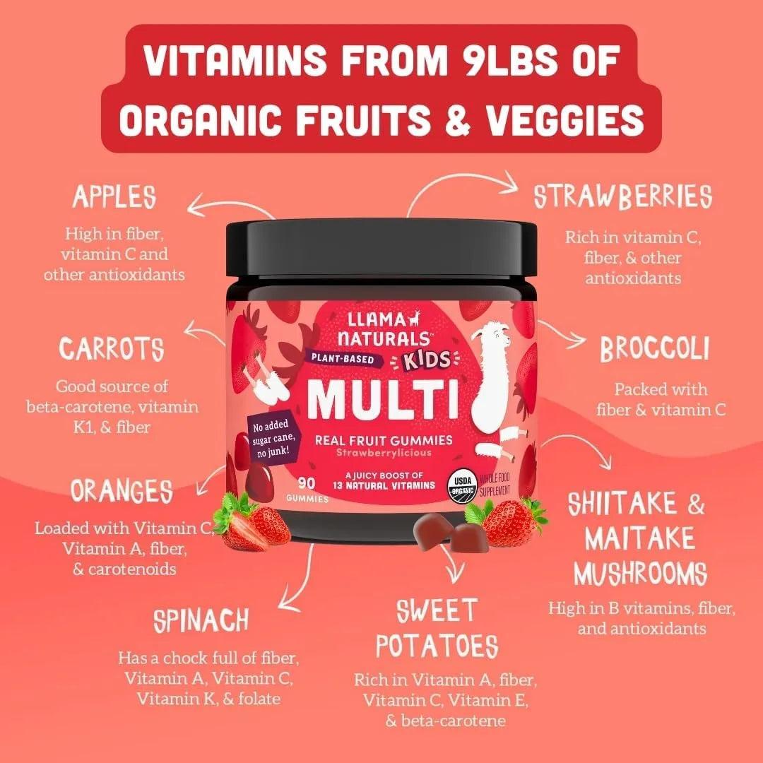 Llama Naturals Gomitas Multivitamínicas Para Niños Veganas Con Fruta Real