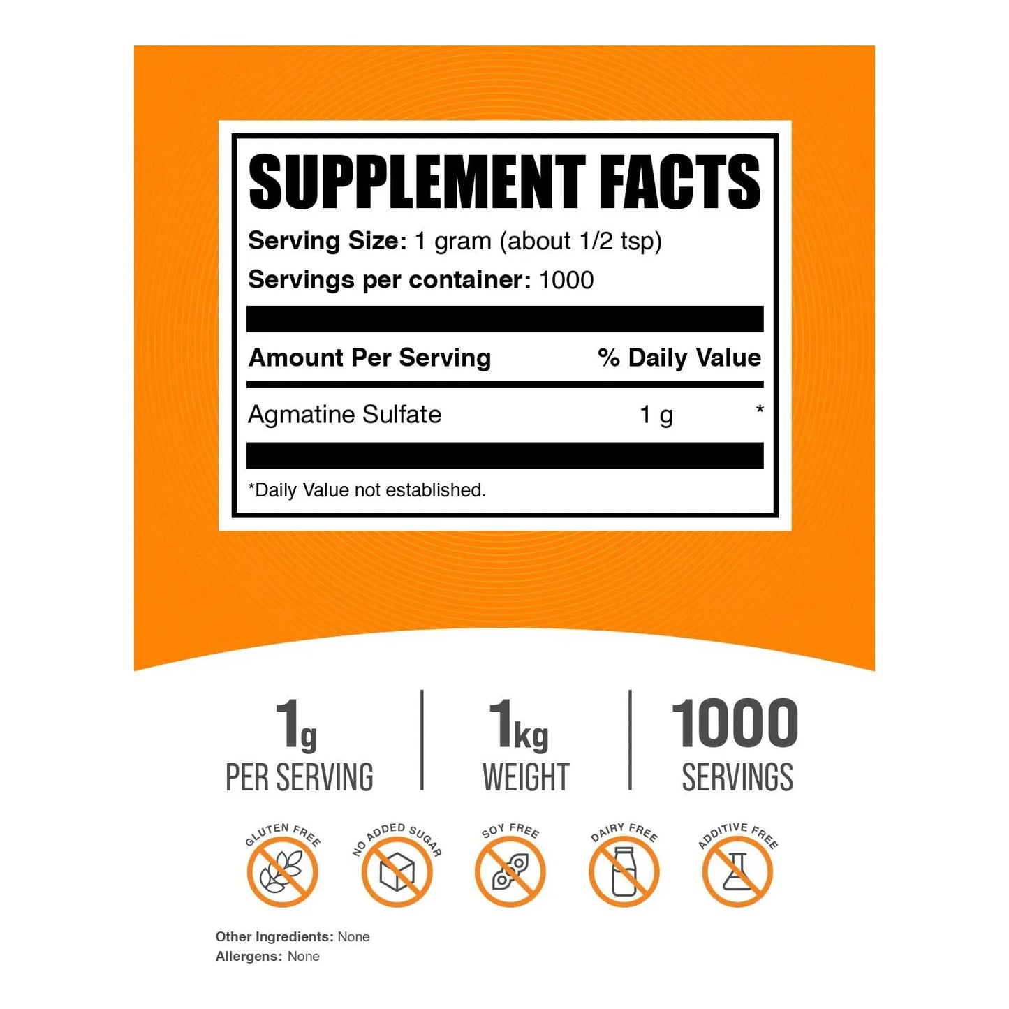 Polvo De Sulfato De Agmatina 1 Kg Potenciador De Óxido Nítrico Suplemento Preentrenamiento