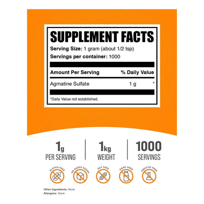 Polvo De Sulfato De Agmatina 1 Kg Potenciador De Óxido Nítrico Suplemento Preentrenamiento