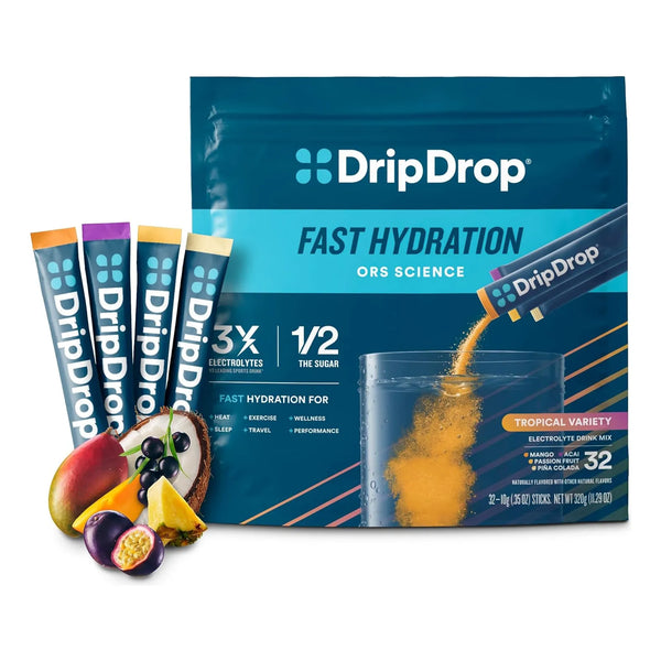Electrolitos En Polvo Sabor Mango Acai Fruta De La Pasión DripDrop Hydration 32 Unidades