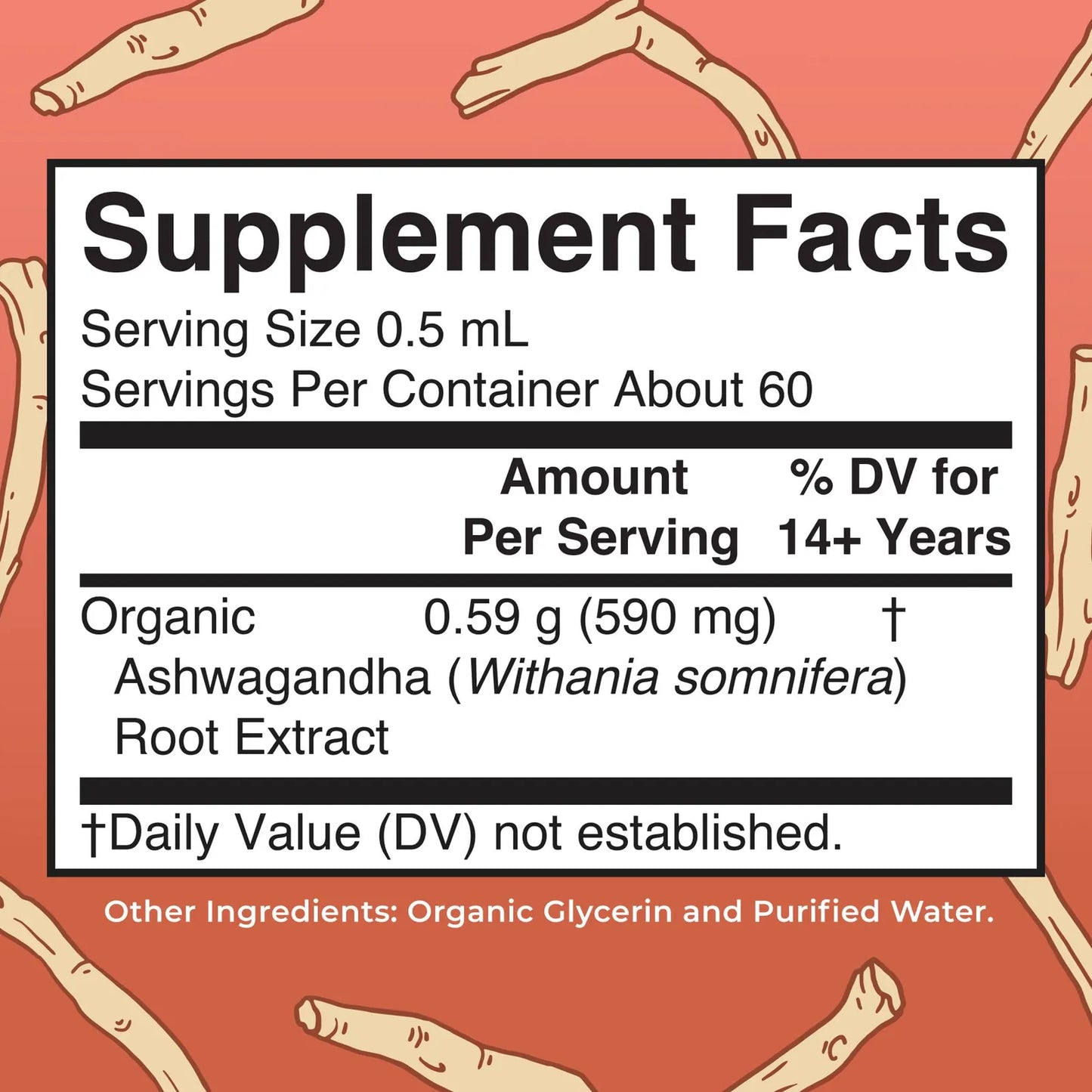 Gotas Líquidas Orgánicas De Ashwagandha 60 Porciones Apoyo Calma Natural