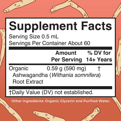Gotas Líquidas Orgánicas De Ashwagandha 60 Porciones Apoyo Calma Natural