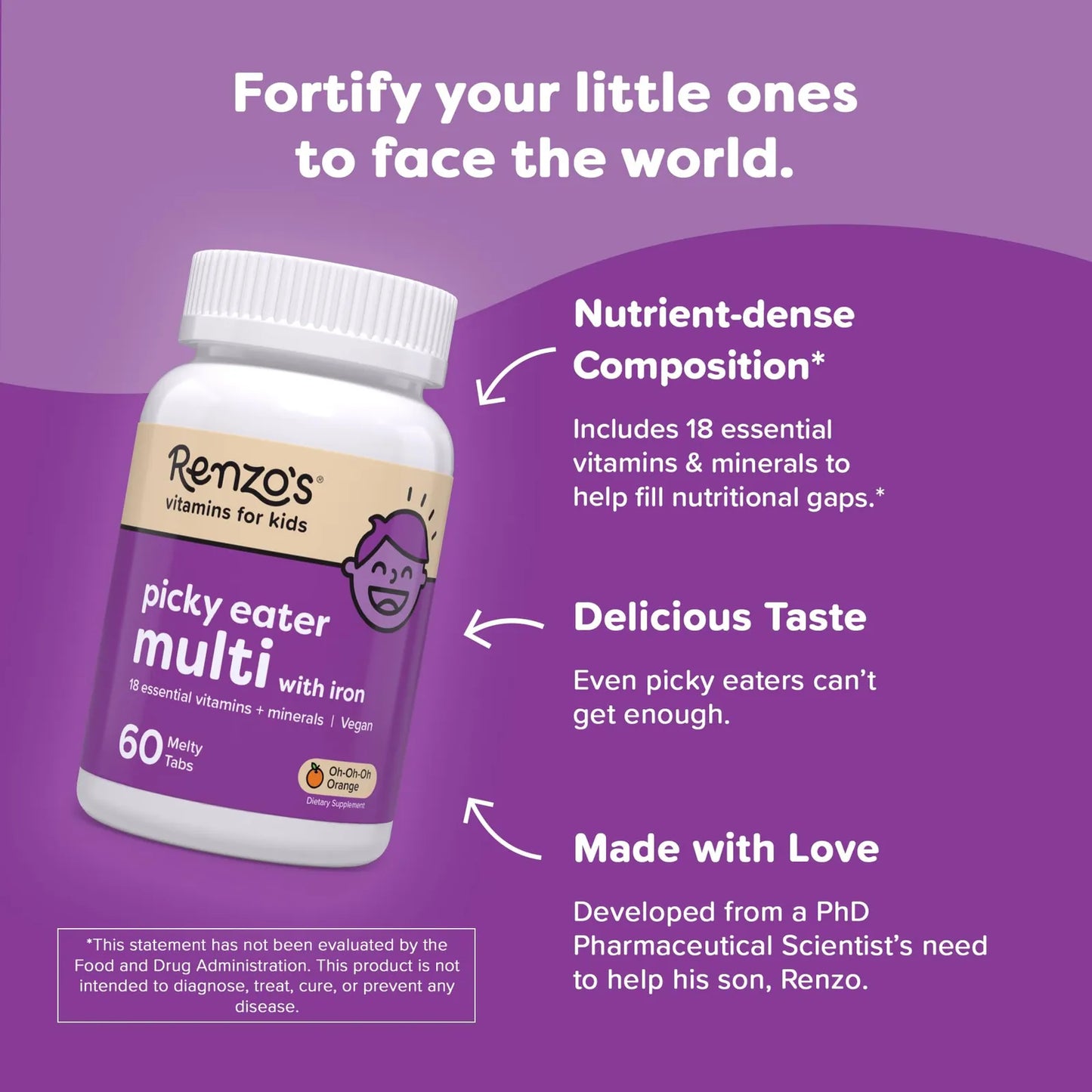 Multivitamínico Infantil Con Hierro Vitaminas D3 K2 60 Tabletas Sabor Naranja