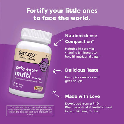 Multivitamínico Infantil Con Hierro Vitaminas D3 K2 60 Tabletas Sabor Naranja