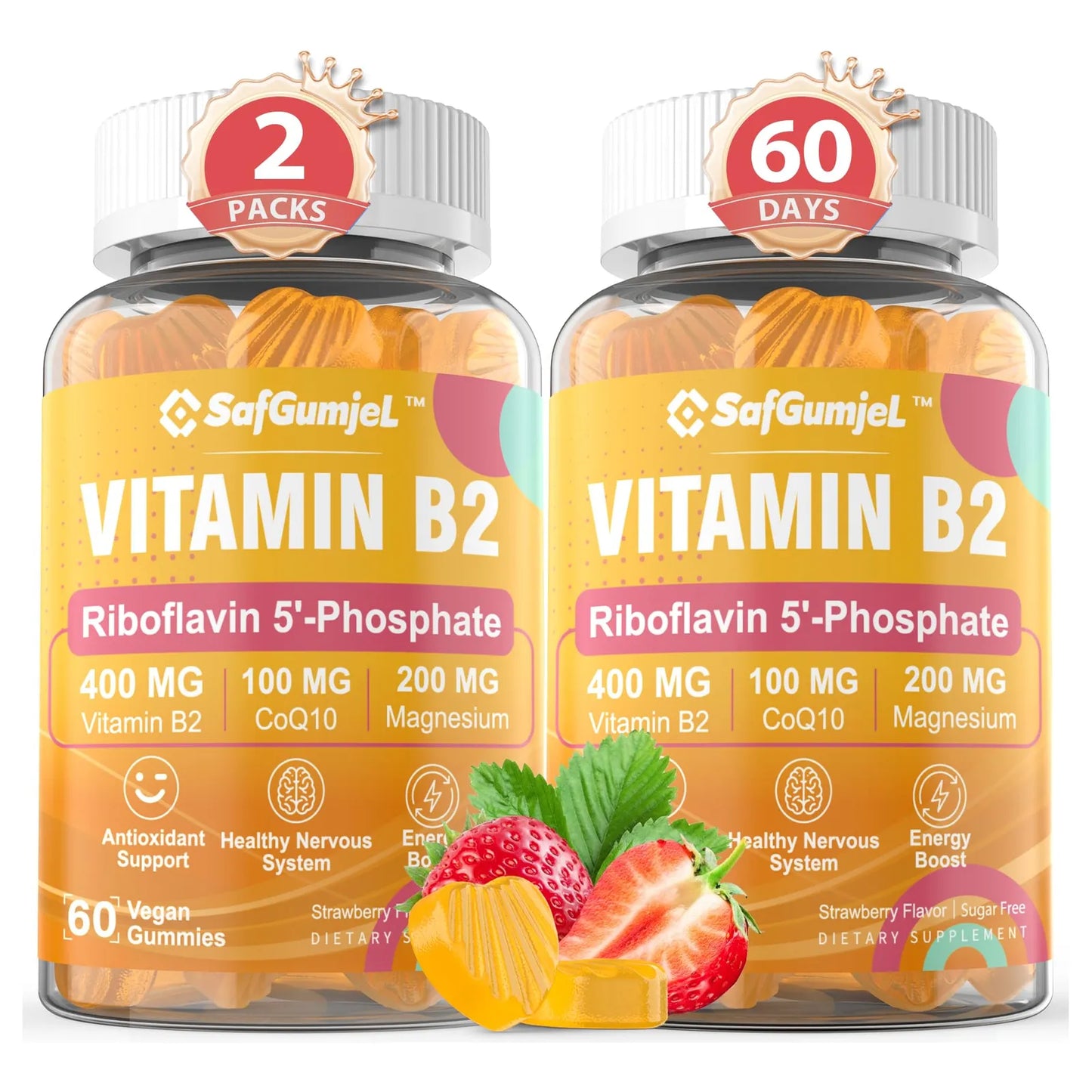 Gomitas B2 Bioactivas 400 Mg Riboflavina Con Magnesio Y Coq10 Energia Y Piel Sana