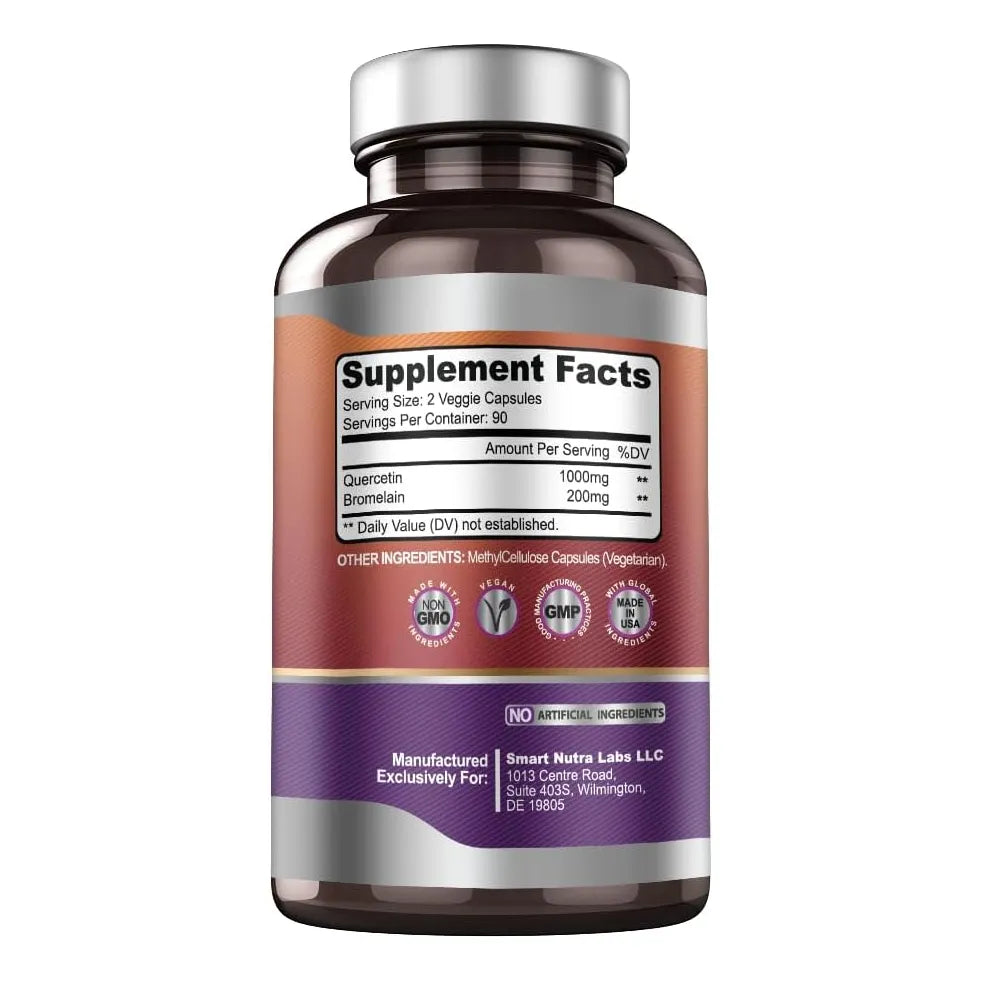 Quercetina Con Bromelina 180 Capsulas 1200 Mg Apoyo Inmunologico Vegano
