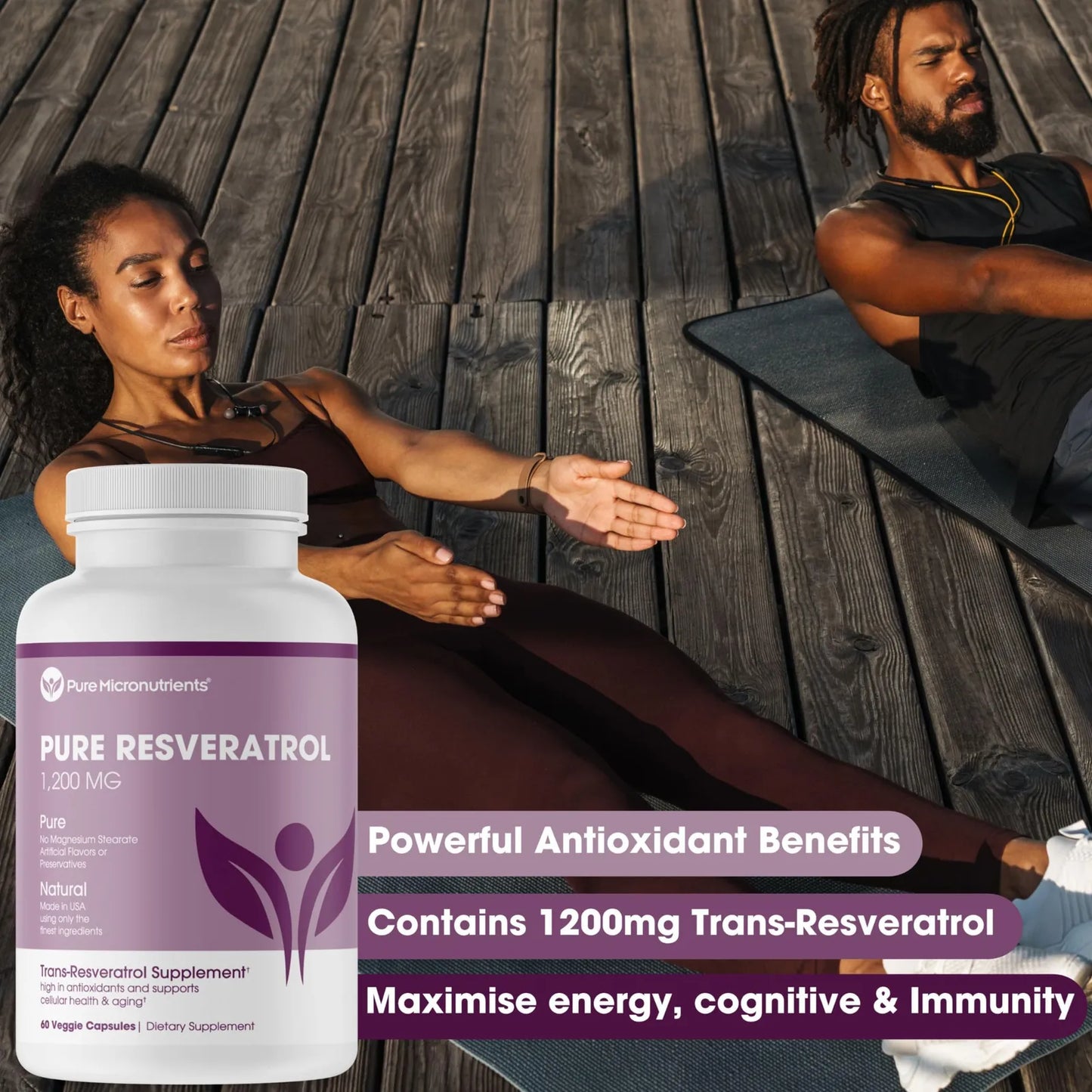 Resveratrol Puro Extra Fuerte 1200mg Antienvejecimiento Corazon E Inmune 60 Capsulas Veganas
