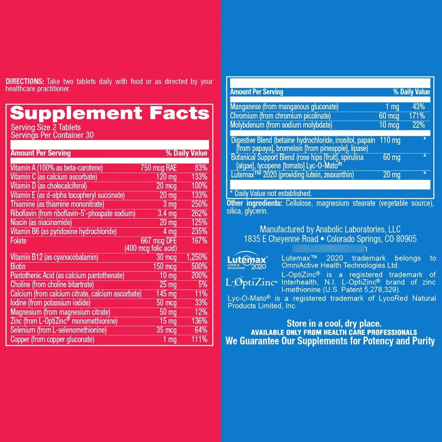 Multivitaminico Diario AVED 60 Tabletas Sin Hierro Vitaminas A C D E Complejo B Zinc