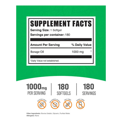 Cápsulas Blandas De Aceite De Borraja 1000 Mg Suplemento De Ácido Gamma Linolénico Sin Gluten
