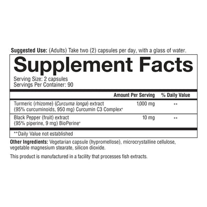 Cúrcuma Extra Fuerte 1000 Mg Con Pimienta Negra Soporte Articular 180 Cápsulas Vegetarianas