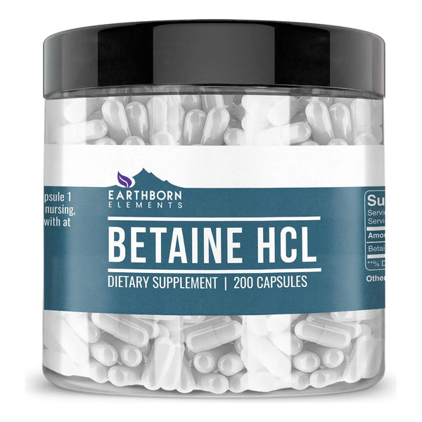 Betaína HCL 200 Cápsulas Puro Sin Aditivos Apoyo Digestivo