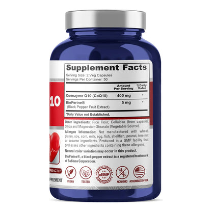Coenzima Q10 400 Mg 100 Cápsulas Vegetales Antioxidante Ener