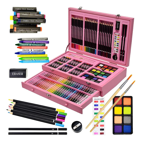 Juego De Arte Sunnyglade 145 Piezas Caja Madera Lápices Acuarelas Y Más