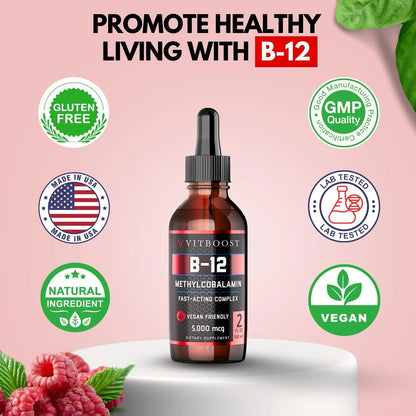Vitboost Vegan Liquid B-12 60 Gotas 5000mcg Energía Sin Gluten - Imagen 4