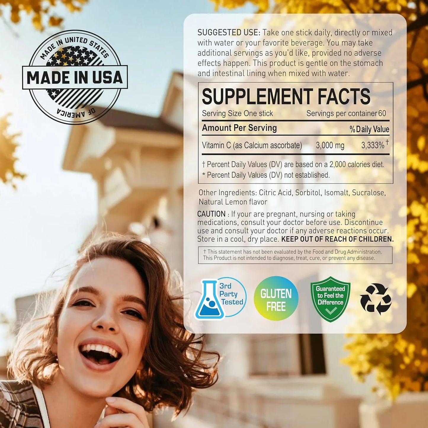 Vitamina C Tamponada 3000 Mg 60 Barras Apoyo Inmunológico Sin Acidez