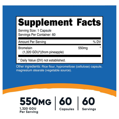 Cápsulas De Bromelina 60 Unidades 550 Mg Veganas Sin OMG GMP