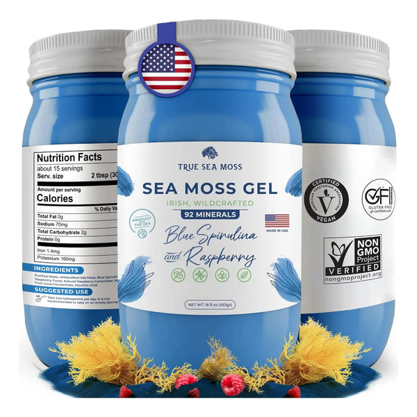 Gel De Musgo Marino Irlandes Con Espirulina Azul Y Frambuesa TrueSeaMoss Wildcrafted 1 Unidad