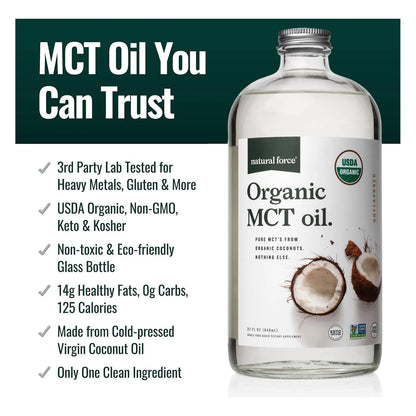 Aceite MCT Orgánico Natural Force Prensado En Frío 946 Ml Energía Keto Y Paleo