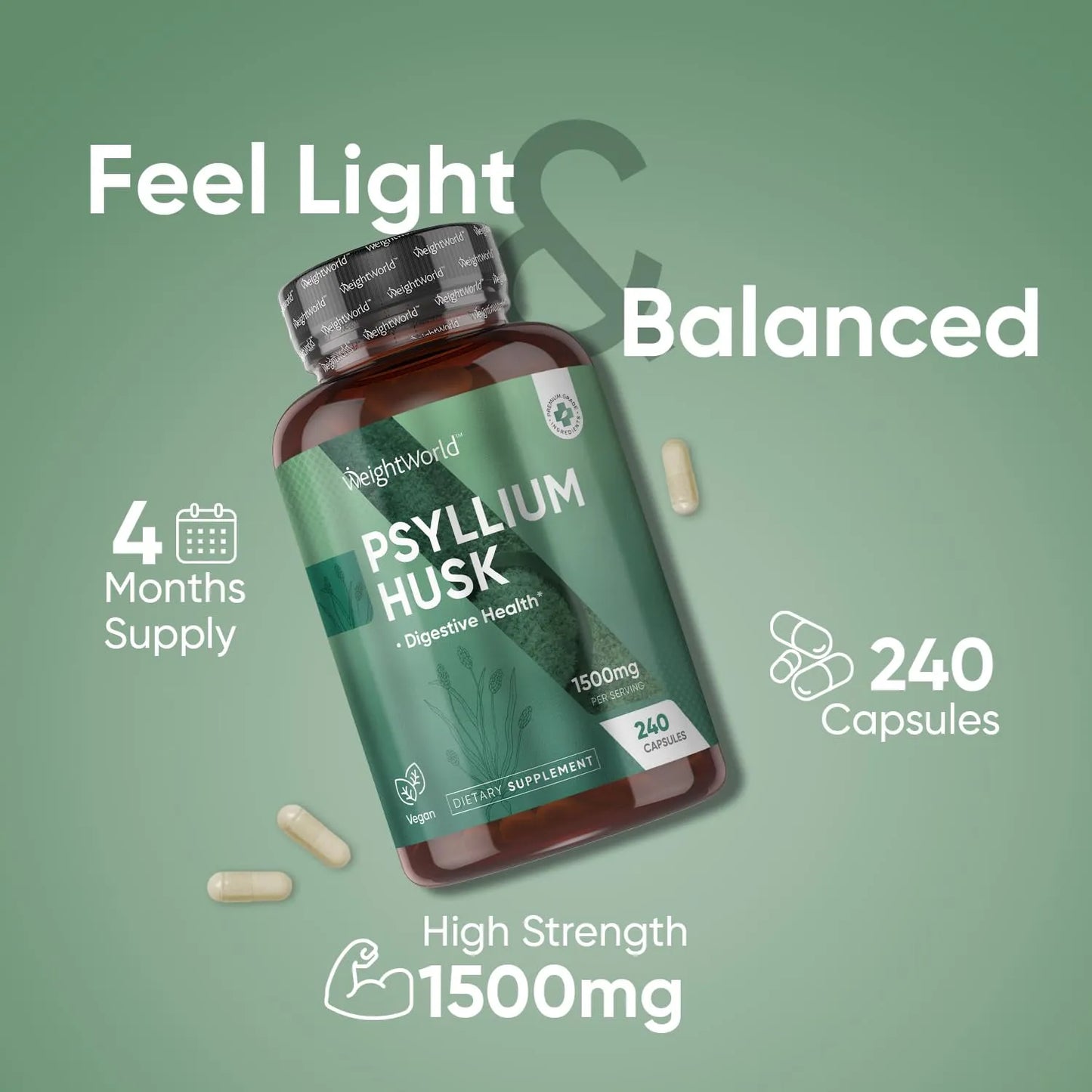 Cápsulas De Cáscara De Psyllium 1500 Mg 240 Unidades Veganas Sin OMG