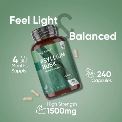 Cápsulas De Cáscara De Psyllium 1500 Mg 240 Unidades Veganas Sin OMG