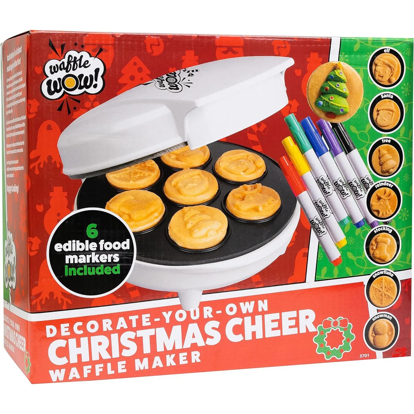 Wafflera Figuras Navideñas Con 6 Marcadores Comestibles Diversión Familiar