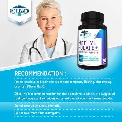 Forte Methyl Folate B12 Niacina B1 B2 B6 Suplemento 3 Meses Máxima Absorción