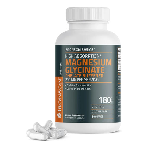 Glicinato De Magnesio Bronson 200 Mg 180 Caps Alta Absorcion Suave Con El Estomago
