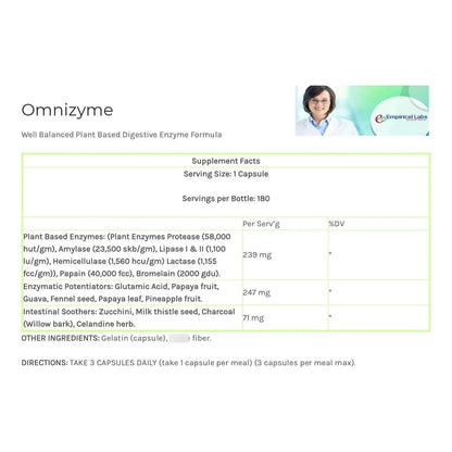 Cápsulas De Enzimas Digestivas 180 Unidades Para Mejorar La