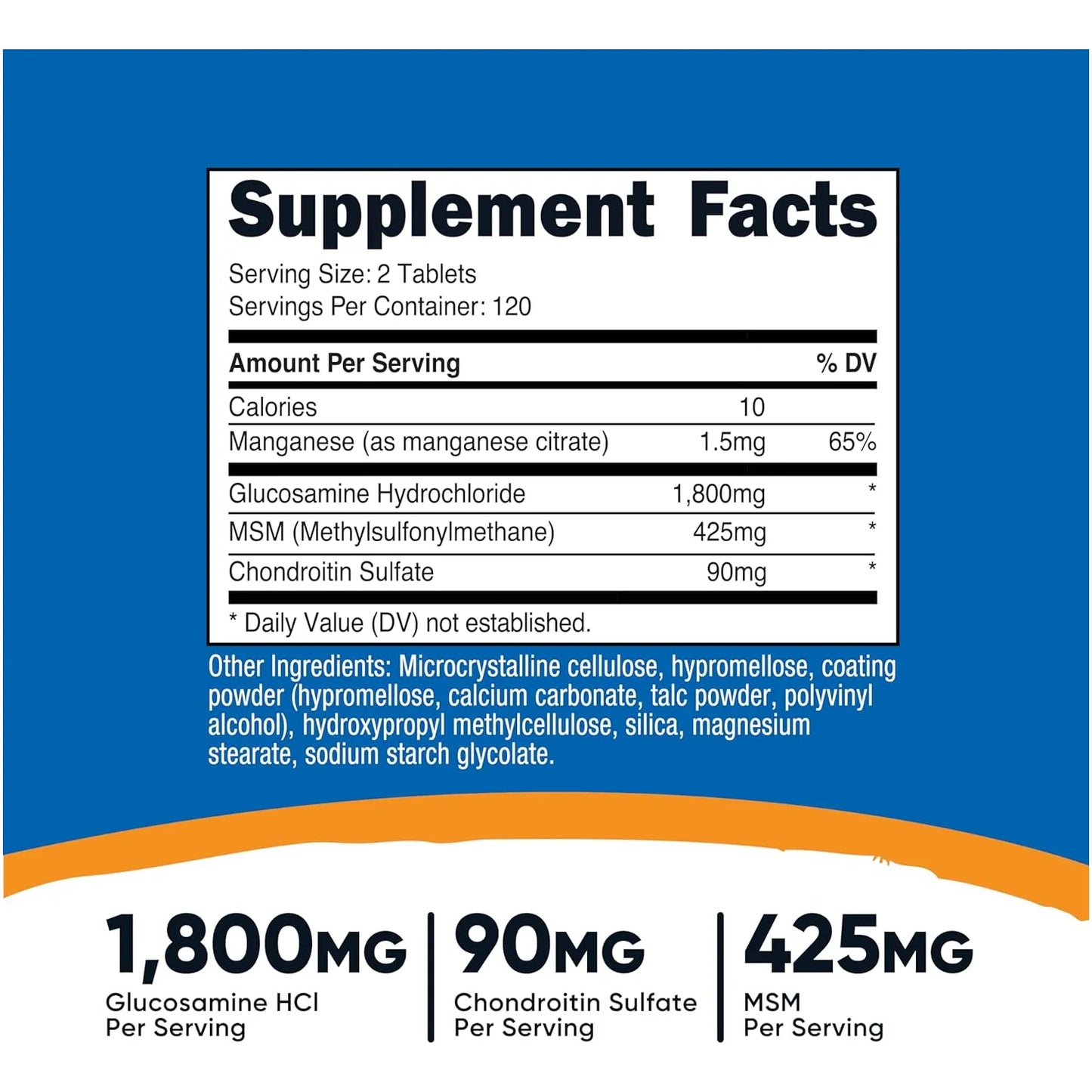 Glucosamina 1800 Mg Con Condroitina Y Msm 240 Tabletas Nutricost