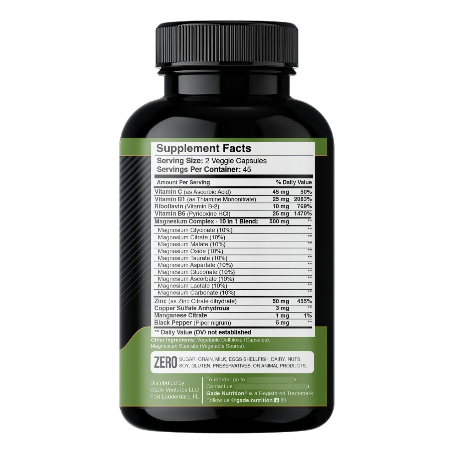 Complejo De Magnesio 10 En 1 Con Vitaminas B Y Minerales Gade Nutrition