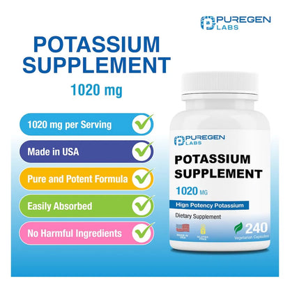 Suplemento De Bicarbonato De Potasio 1020 Mg 240 Cápsulas Vegetarianas Puregen Labs
