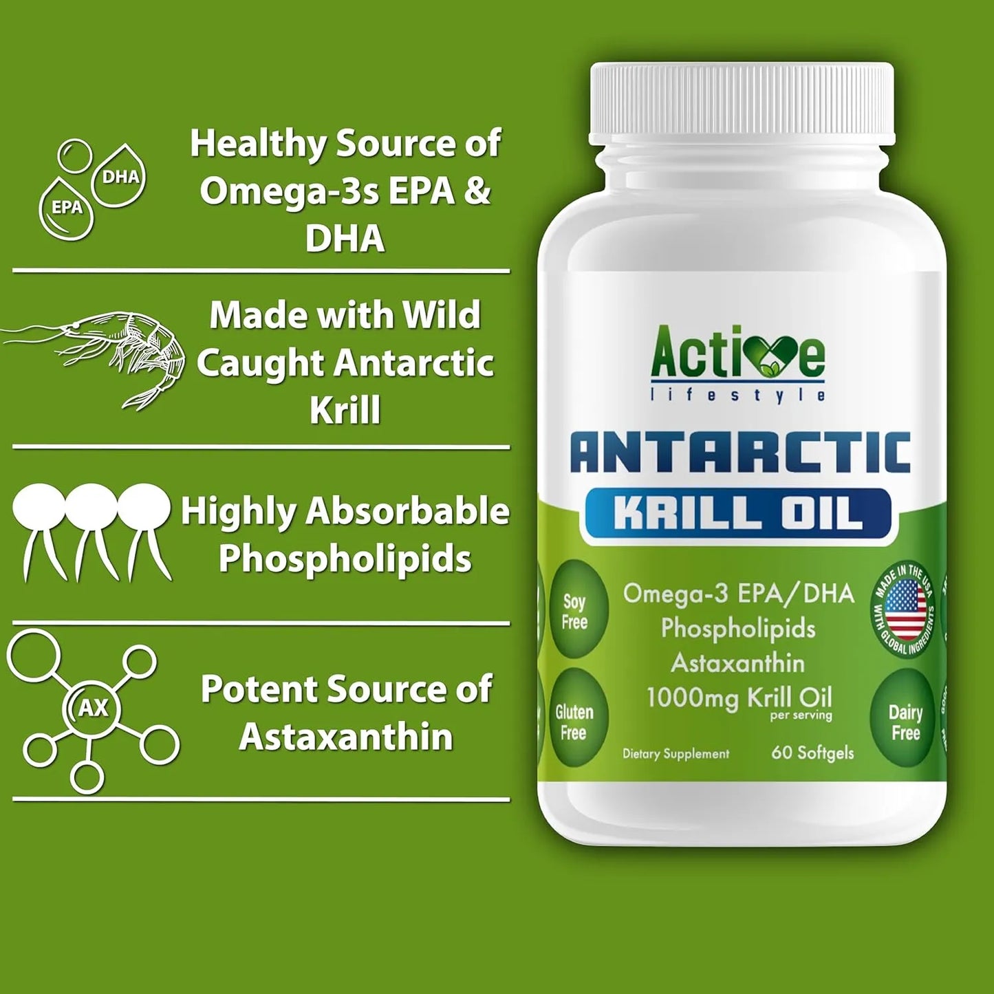 Aceite De Krill Antártico 1000 Mg Para Articulaciones Movilidad Memoria Y Corazón