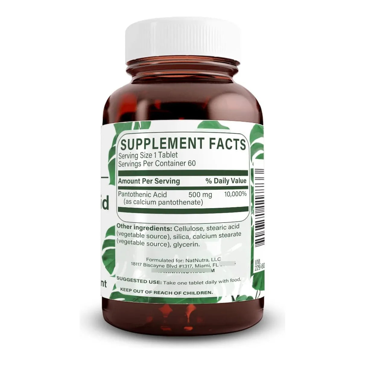 Ácido Pantoténico De Liberación Prolongada 500 Mg Suplemento Vitamina B5 Energía Metabolismo