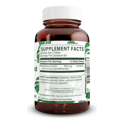 Ácido Pantoténico De Liberación Prolongada 500 Mg Suplemento Vitamina B5 Energía Metabolismo