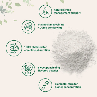Glicinato De Magnesio 400 Mg Polvo Sabor Melocotón 340 Gramos Alta Absorción