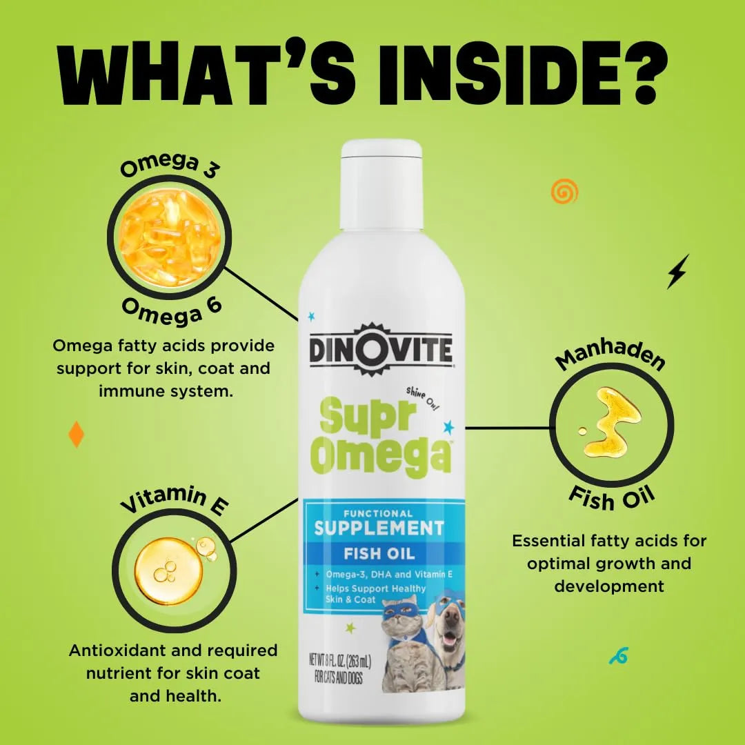 SuprOmega Aceite De Pescado Omega 3 Con Vitamina E Para Perros Y Gatos 8 Onzas