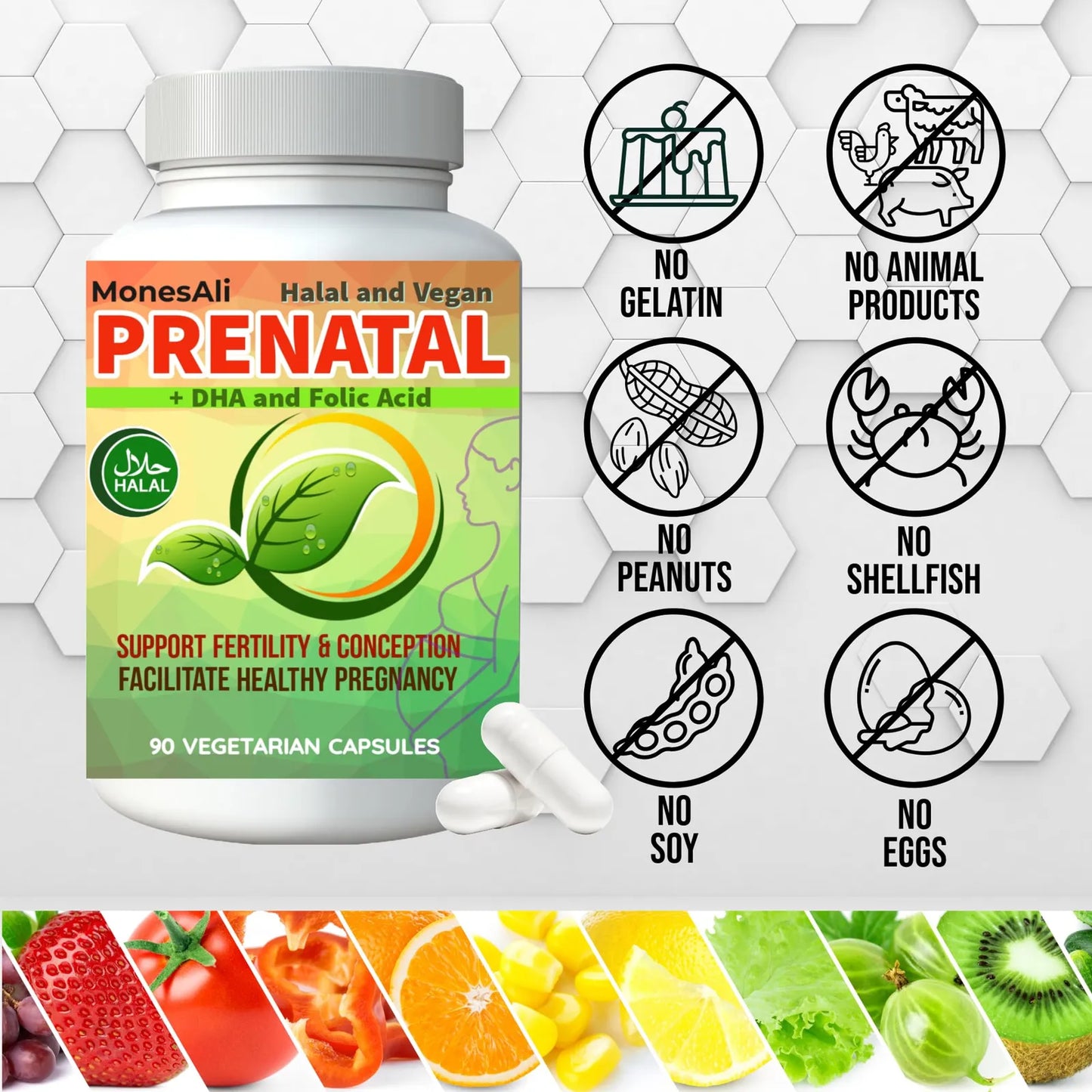Vitaminas Prenatales Halal Con DHA Ácido Fólico Y Hierro Gomitas Sabor Naranja