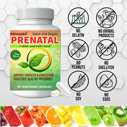 Vitaminas Prenatales Halal Con DHA Ácido Fólico Y Hierro Gomitas Sabor Naranja