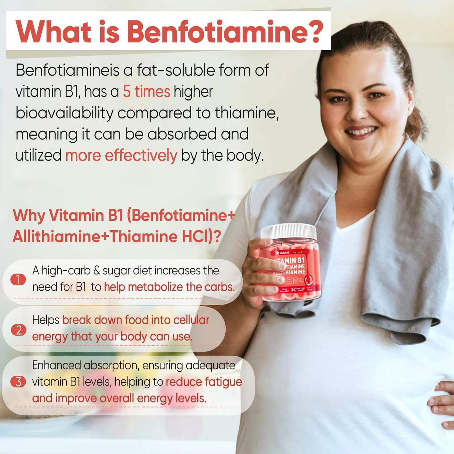 Gomitas Vitamina B1 Benfotiamina 300 Mg Allitiamina 50 Mg Tiamina 100 Mg Complejo B