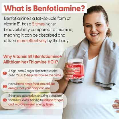 Gomitas Vitamina B1 Benfotiamina 300 Mg Allitiamina 50 Mg Tiamina 100 Mg Complejo B