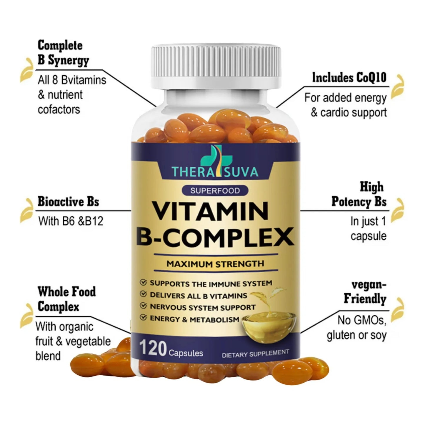 Complejo De Vitamina B Coq10 Vitamina C 120 Capsulas Energia Y Bienestar