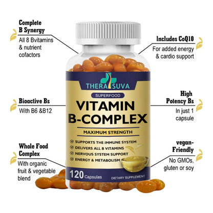 Complejo De Vitamina B Coq10 Vitamina C 120 Capsulas Energia Y Bienestar