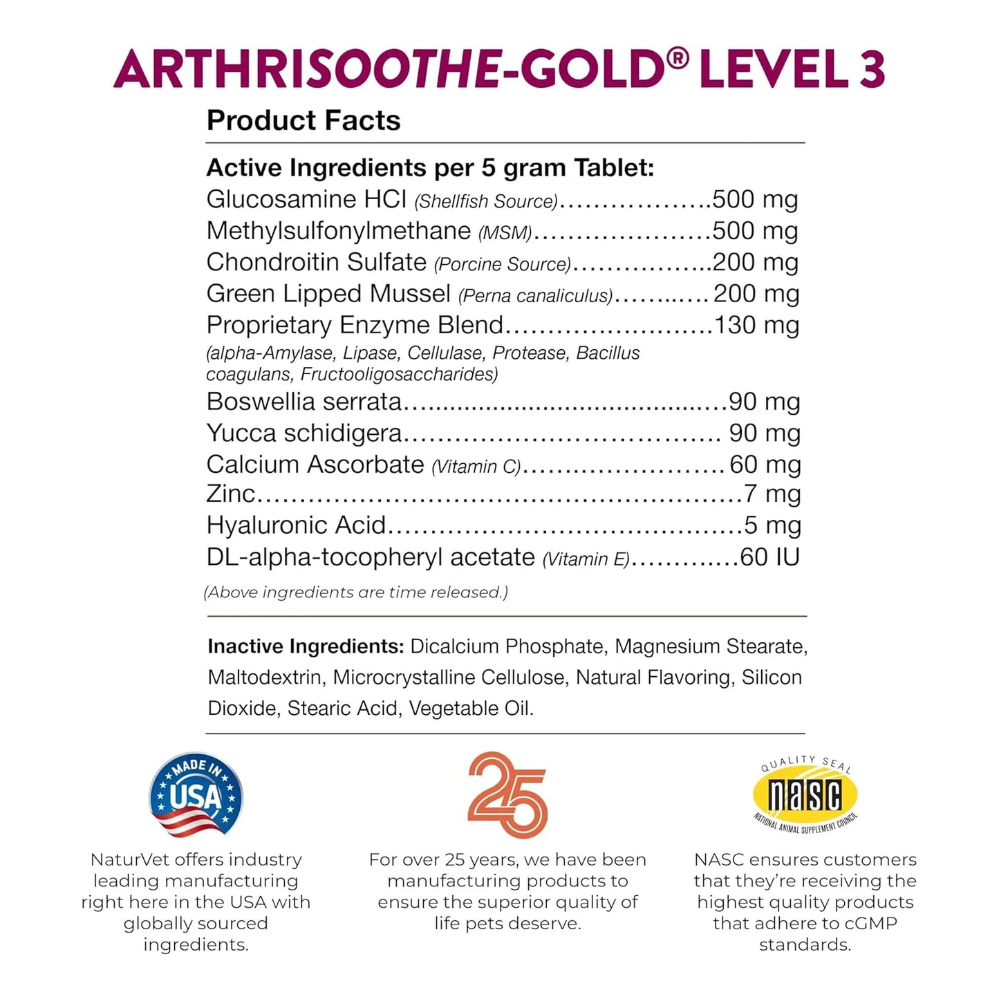 NaturVet ArthriSoothe Gold Nivel 3 Suplemento Articular Para Perros Y Gatos Con MSM Y Glucosamina