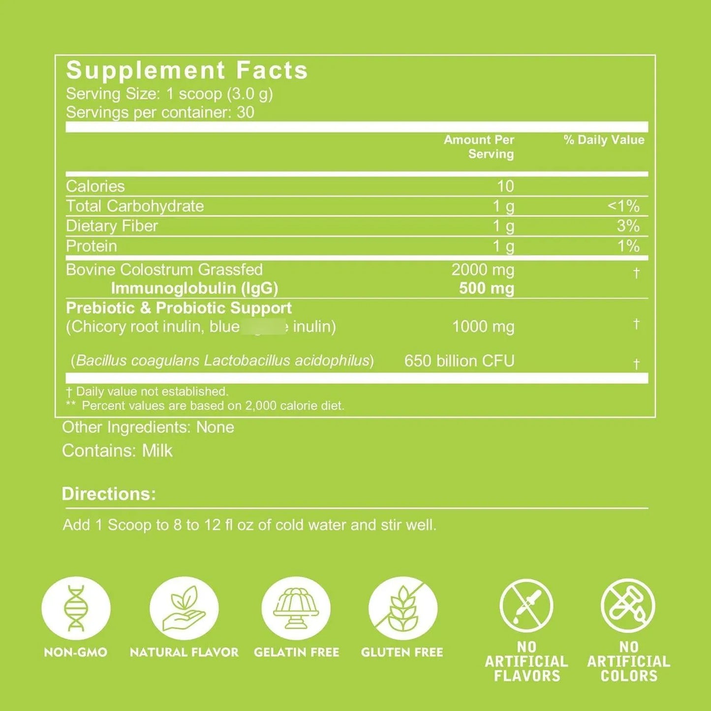 Polvo De Calostro Bovino Natural Alimentado Con Pasto Suplemento IgG Para Salud Intestinal E Inmunológica