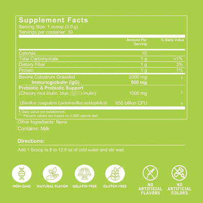 Polvo De Calostro Bovino Natural Alimentado Con Pasto Suplemento IgG Para Salud Intestinal E Inmunológica