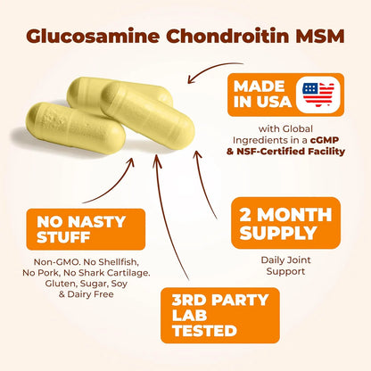 Suplemento Articular Glucosamina 1500 Mg Condroitina Msm Cúrcuma 180 Capsulas