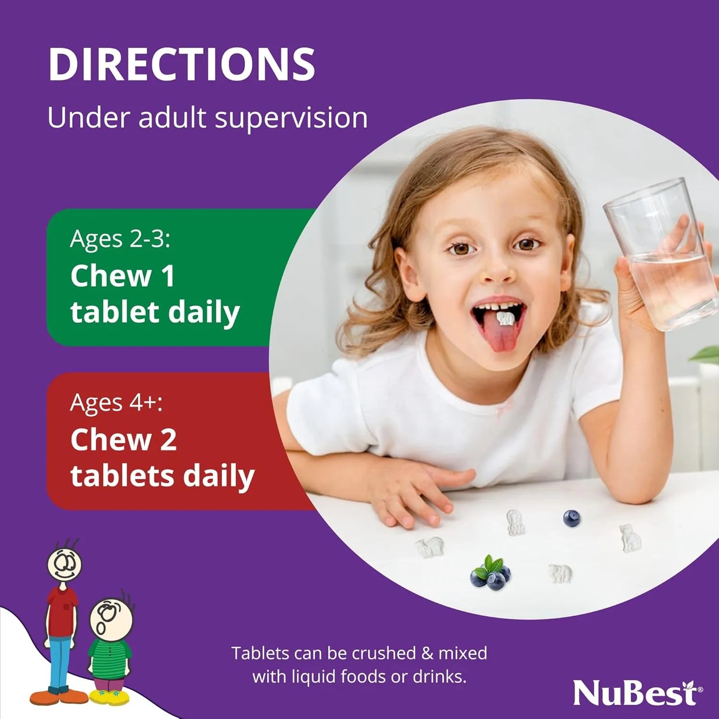 Vitaminas NuBest Niños Apoyo Inmunidad Fuerza Ósea 60 Tabletas Masticables